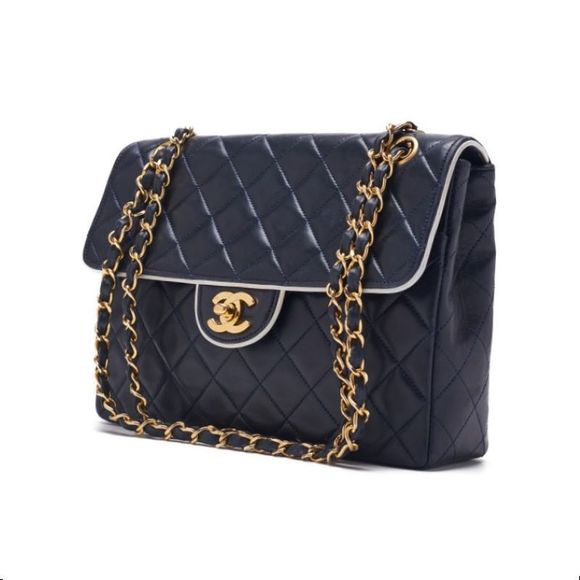 Chanel Shoulder Matelasse Navy Chain Bag Lambskin Bicolor - Picture 1 of 13